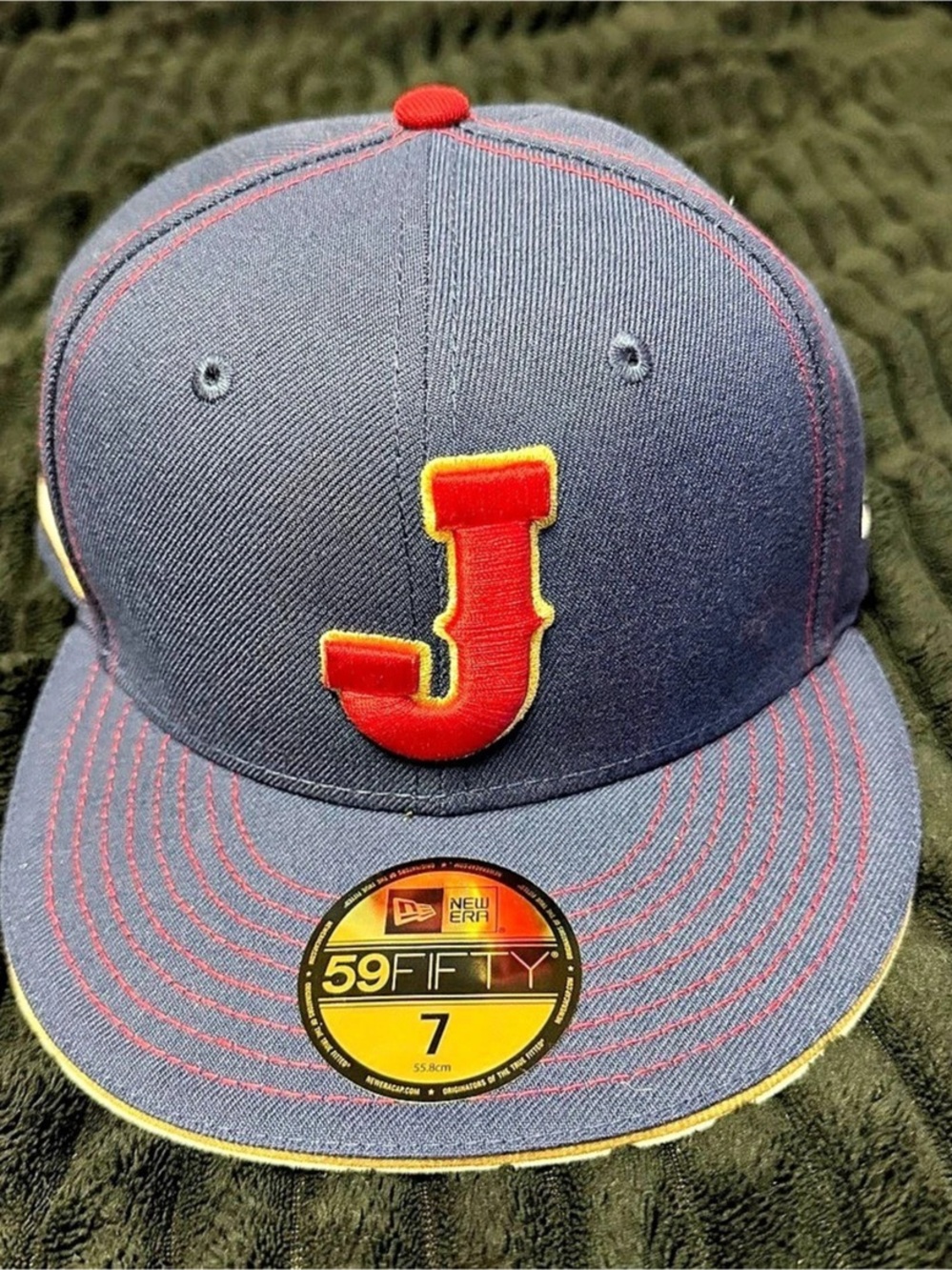 New Era ”JAPAN” 59FIFTY Fitted Cap Blue & Red Size 7 NWT